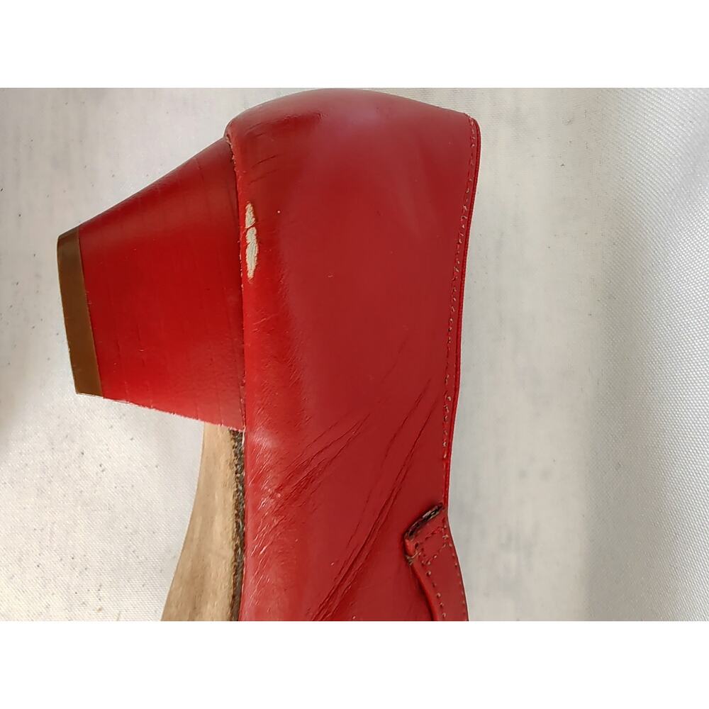 Leo's Dance Wear Rockabilly Women’s Red Leather T-Strap Dance Shoes, Low Heel - Picture 14 of 16